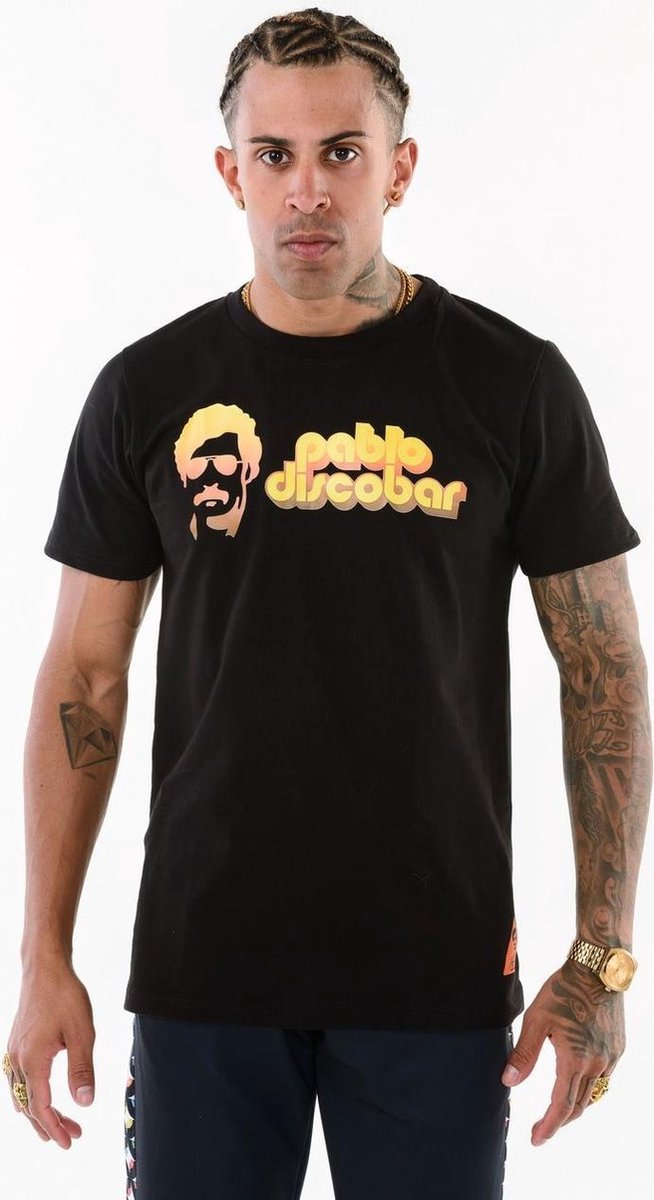 Grappig & Fout Kostuum | Pablo Discobar Shirt Logo Black | Extra Small | Carnaval kostuum | Verkleedkleding